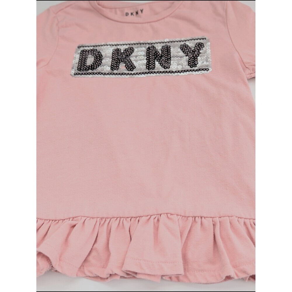 DKNY Girls' (Size 6) Long Sleeve Tee/Top w/Sequins Logo & Ruffled Hem - Picture 4 of 12